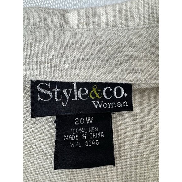 Style &Co 2X Oatmeal Linen 3/4 Sleeve Button Down Tailored Fit Blouse Split Cuff - Picture 3 of 8